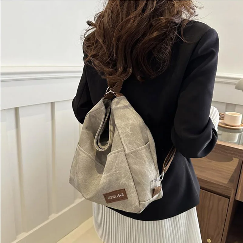 2024 women\'s shoulder bag Backpack large woman tote capacity for university students Vintage workg korean Black zipper Handbag