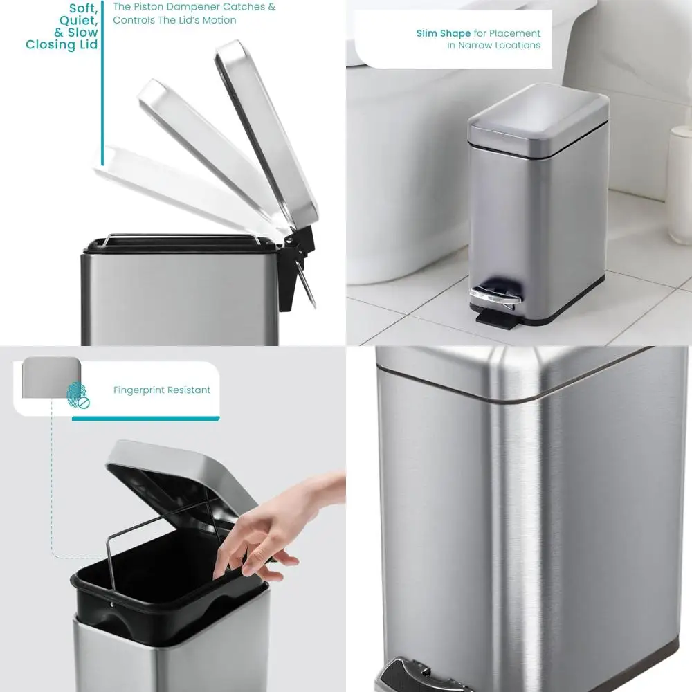 

5L Silver Stainless Steel Pedal-Open Trash Can with Lid for Compact Bathrooms and Offices