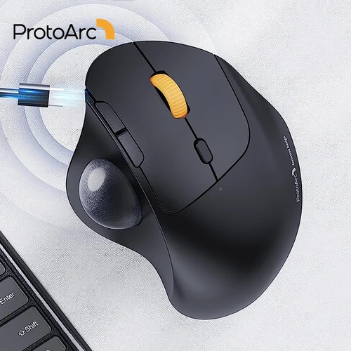 ProtoArc-ratón Trackball inalámbrico, ergonómico, 2,4g, recargable, Bluetooth, para ordenador, conexión de 3 dispositivos