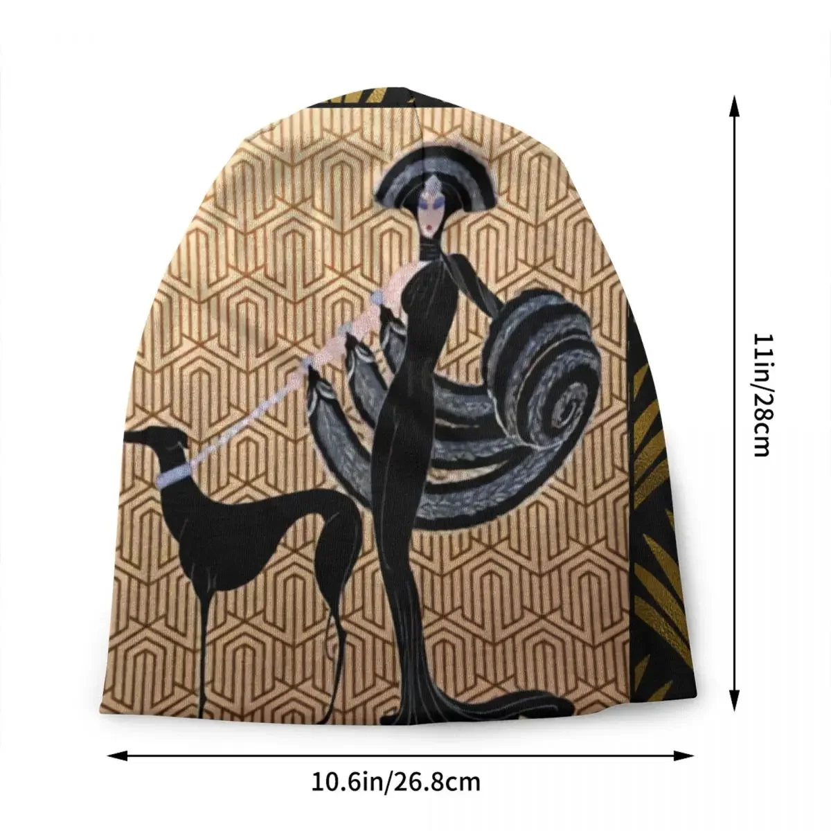 Art Deco Erte Greyhound Skullies Beanies Caps Streetwear Winter Warm Knit Hats Unisex Adult Whippet Sighthound Dog Bonnet Hats