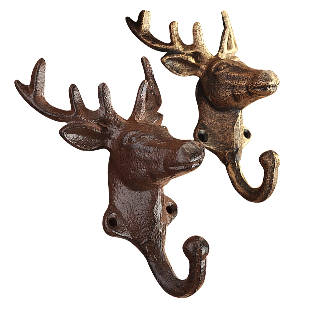 

2pcs Iron Hooks Vintage Wrought Deer Head Wall Hangings for Clothing Hats Groceries Home Decor Coated Rustic Style