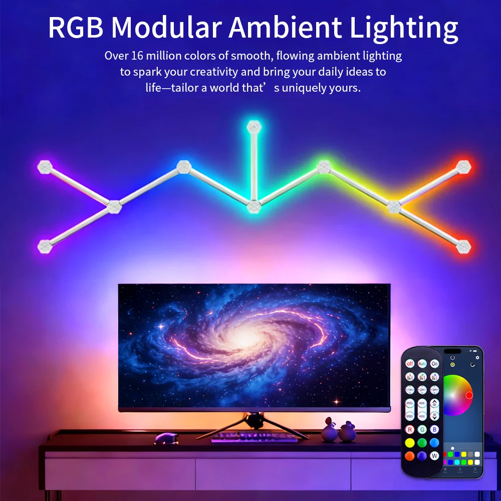 

DIY Smart Modular LED Wall Lights Music Sync Quantum Ambient Lamp USB Powered Gaming Room Decor Night Light APP Remote Control