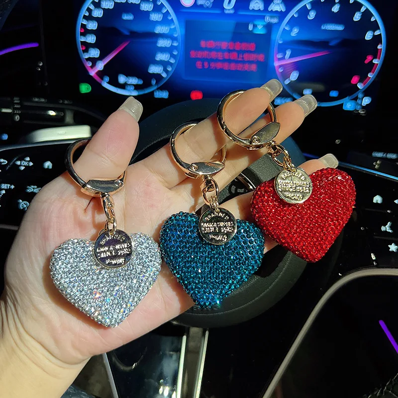 Bling Rhinestone Heart Shape Keychains,Crystal Bag Ornaments,Car Key Ring for Women,Girls Souvenir,Birthday,Valentine\'s Day Gift