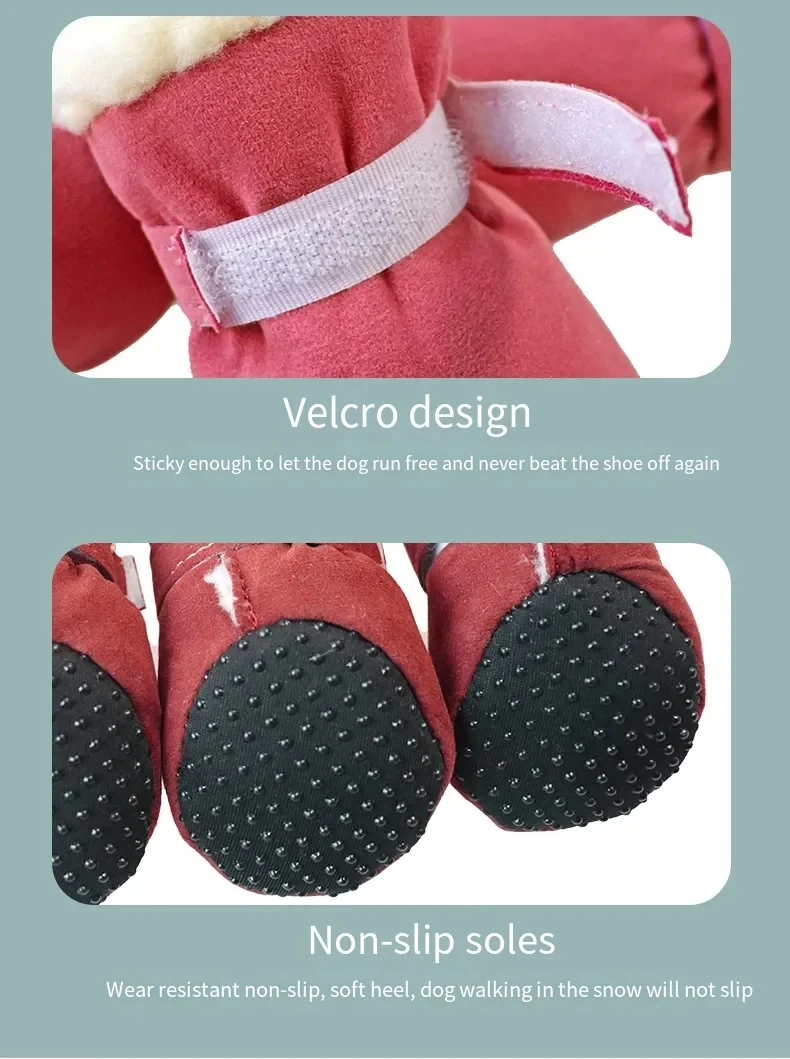 4 Stück/Set Winter Dicke Warme Hundeschuhe Weiche Plüsch Rutschfeste Wasserdichte Schneestiefel Welpen Outdoor-Spazier-Schuhe Haustier-Zubehör – Detail 4