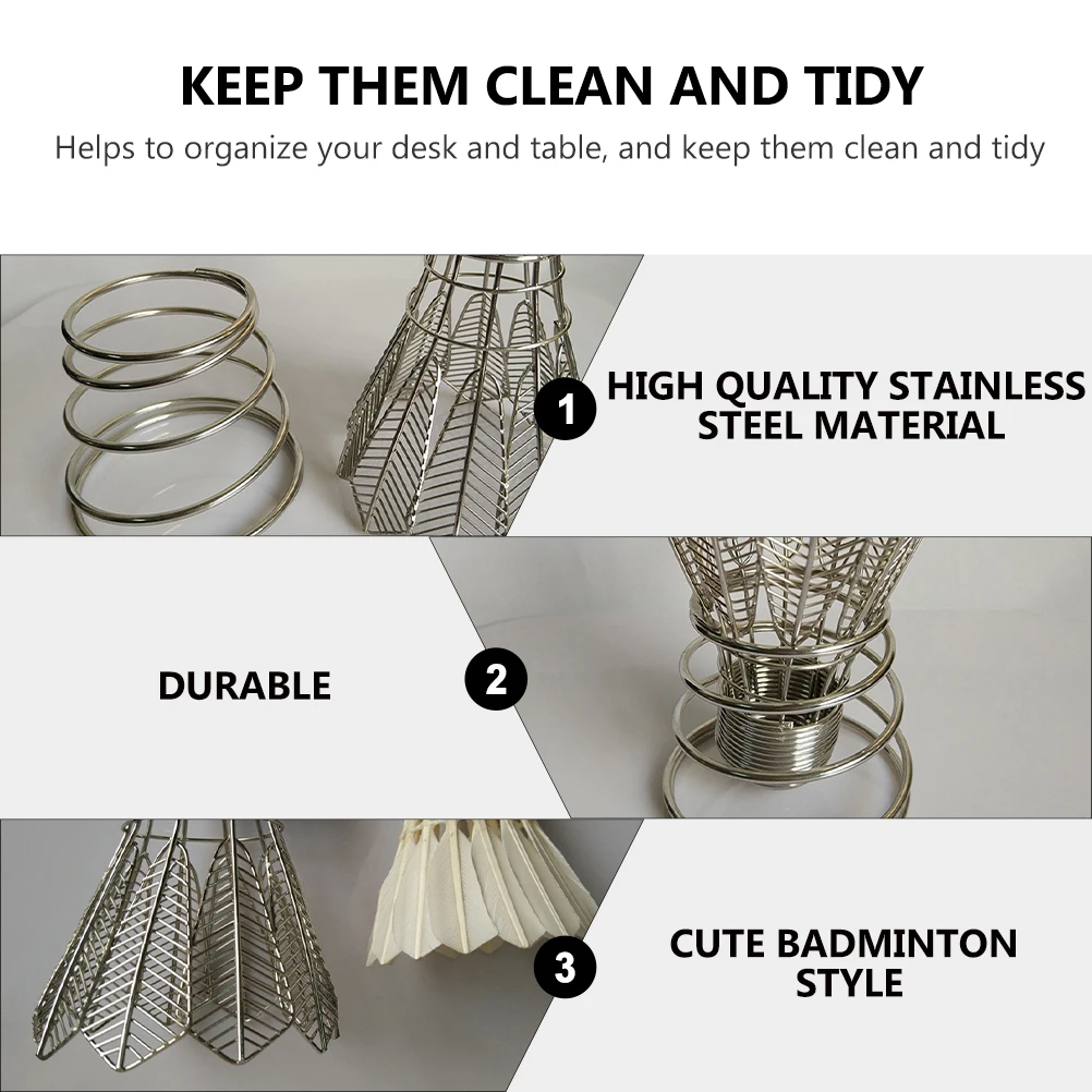 

Metal Pen Holder Home Desktop Decor Stand Craft Makeup Tools Organizer Badminton Shaped Brush Holders
