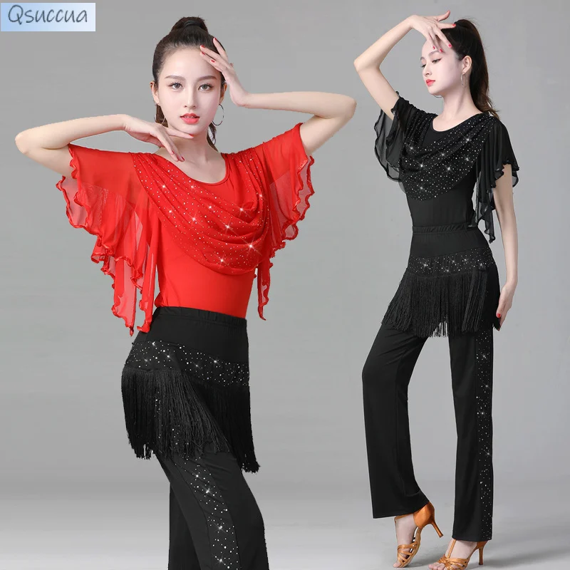 New Latin Dance Clothes Square Dance Clothes Suit Tops Sailor Dance Clothes  Dance Clothes Sequined Tassel Pants