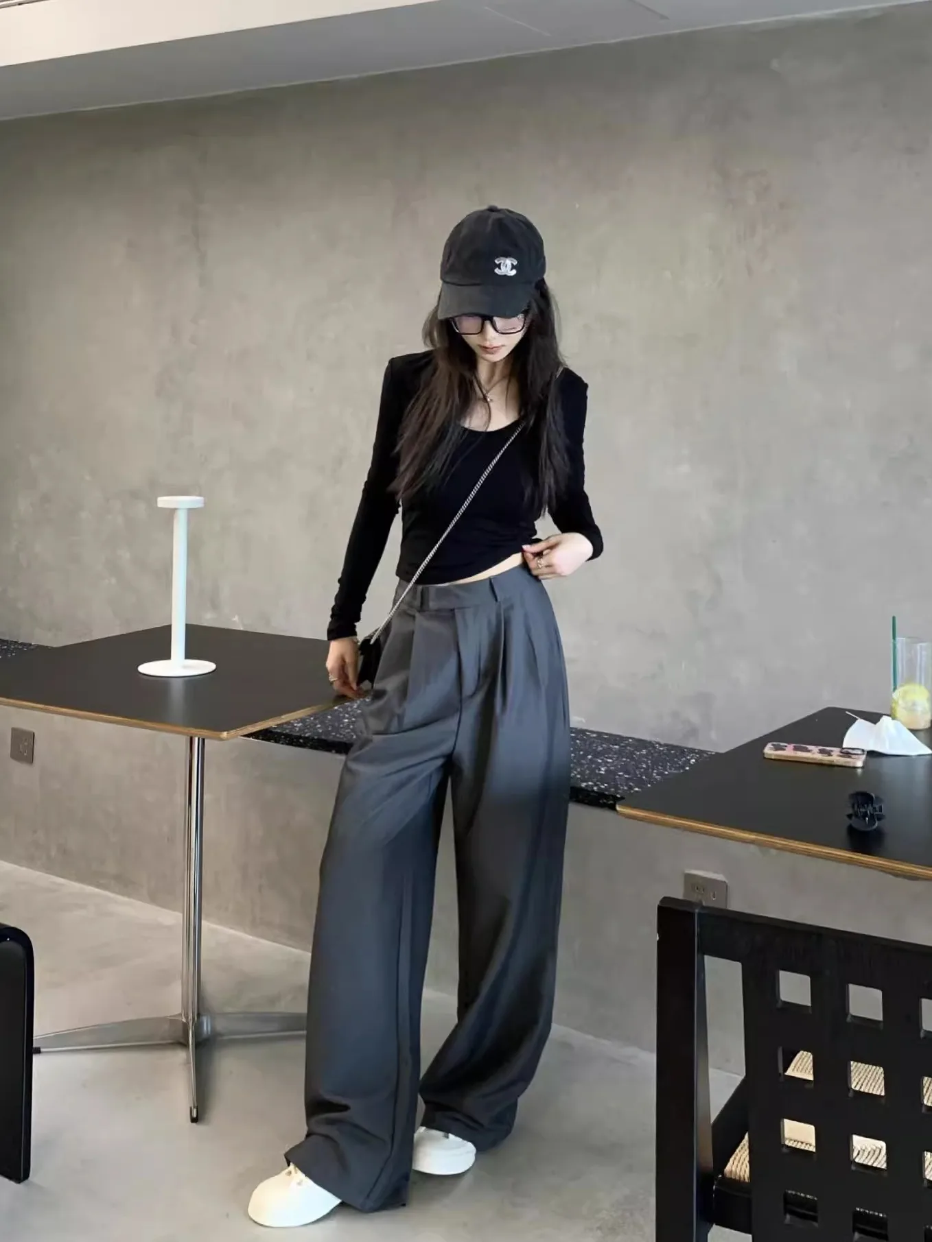 

Ay драпированные широкие брюки с высокой талией, женские брюки длиной до пола, прямой крой, весенне-осенний новый эффект для похудения