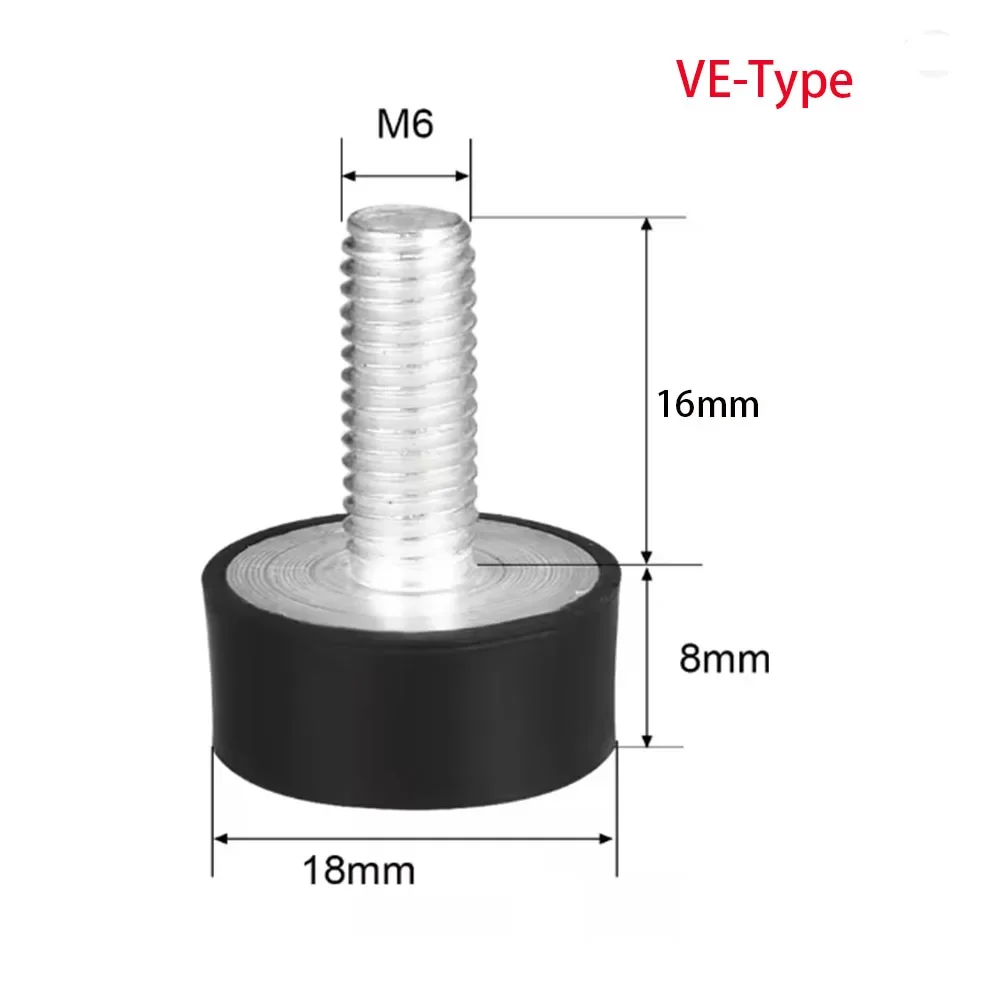 1Pcs VE-Type Rubber Shock Absorber Screw Dia M3-M12 Buffer Isolation Pad Cylindrical Silent Rubber Dia And Height 8x8mm-60x40mm