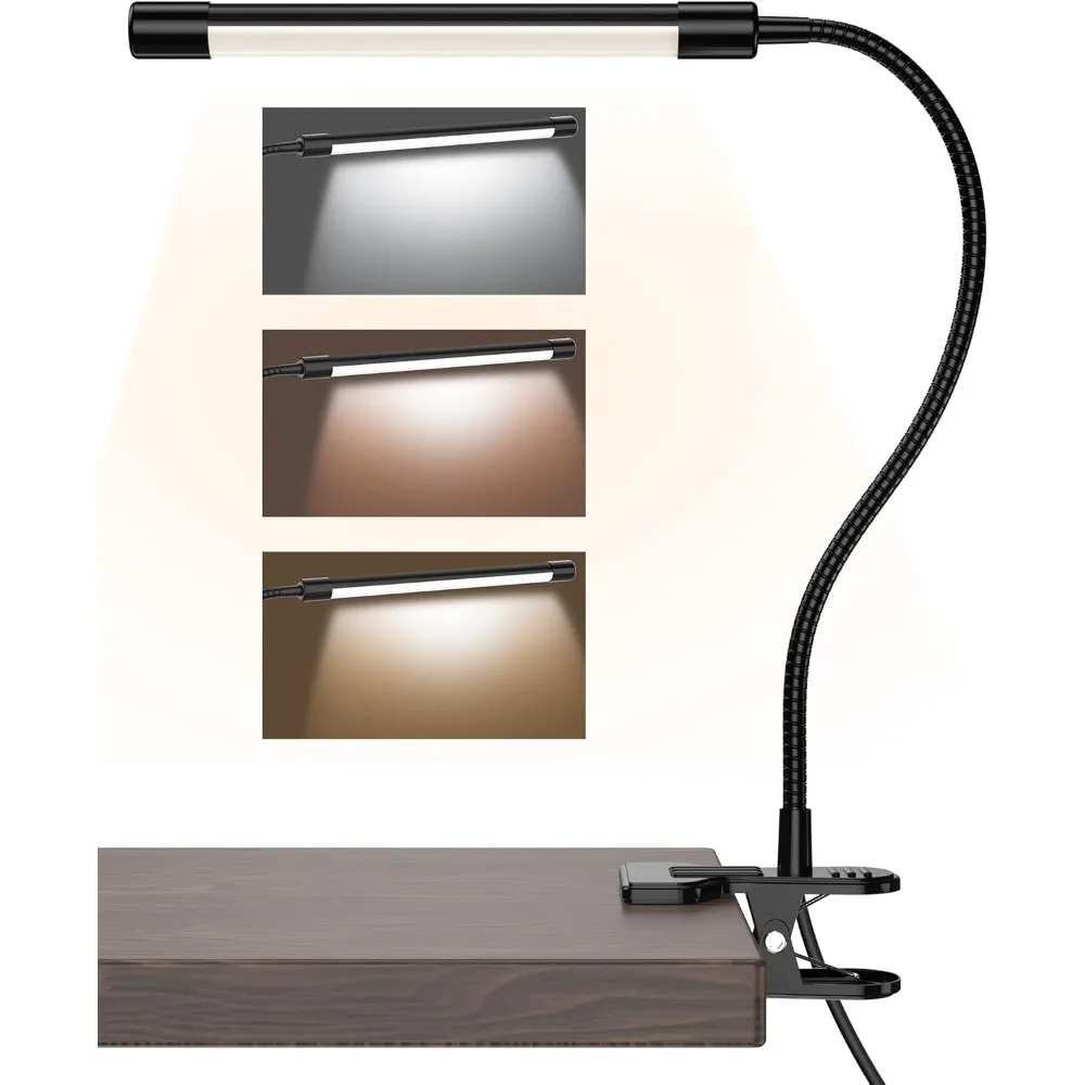 مصباح مكتب JHD LED مع مشبك - 3 أوضاع ألوان قابلة للتعديل 10 مصباح طاولة بمستوى سطوع، مكتب USB مرن للعناية بالعين على شكل معقوفة L