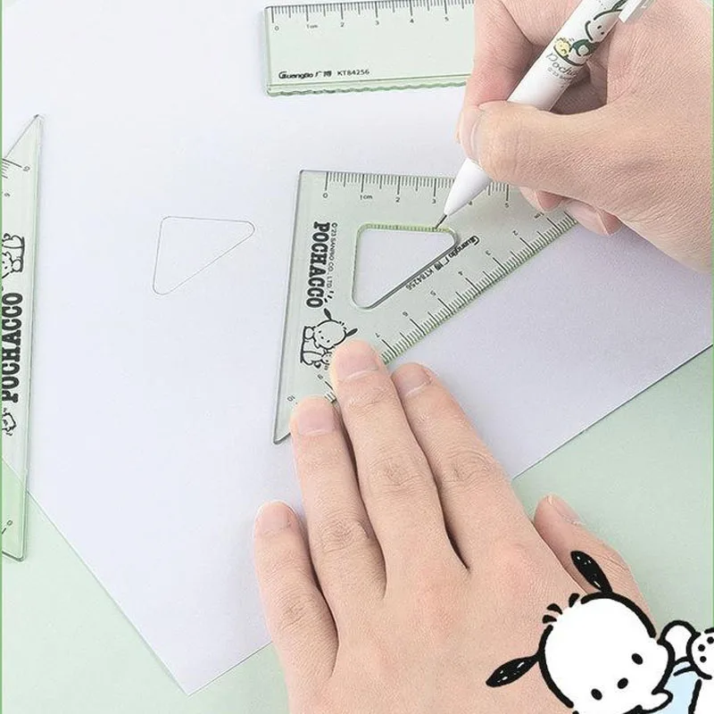 4pcs Sanrio Pochacco Straight Ruler Kawaii Multifunctional Combination Ruler Triangle Protractor School Drawing Stationery Set