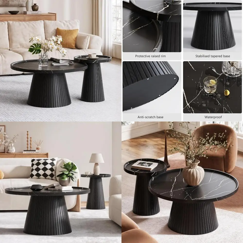 

современный набор для кофе и торцевого стола из рифленого мраморного шпона, минимальный стиль, набор из 2 шт.