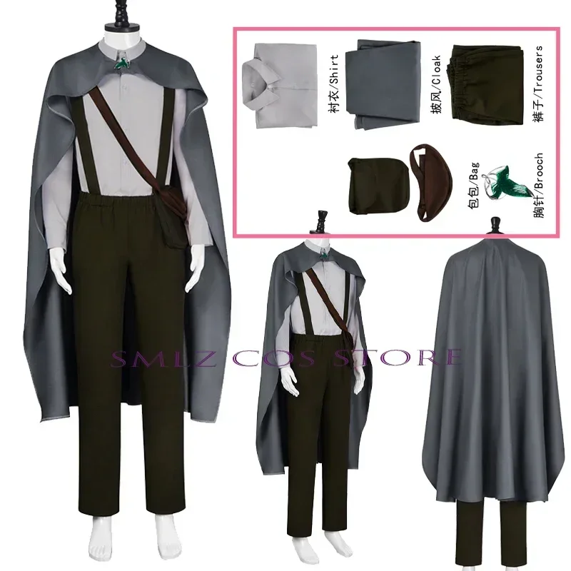 Anime Samwise Cosplay Rings King Gardener Gamgee Cosplay Costume Rompers Cloak Bag Sets Party Role Play Outfit for Man