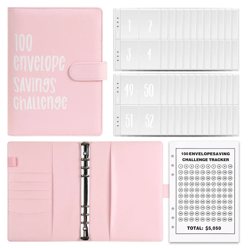 2024 100 Envelope Savings Challenge Laser A5 Loose-Leaf Binder Budget With Cash Envelopes Money Organizer Savings Book