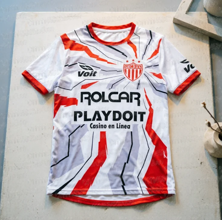 Necaxa Training Fußballtrikot Schwarz Rot Radiant Crack Print Kurzarm Rundhals Fußballshirt Fan Sportoberteil Familien-Partnerlook – Detail 4
