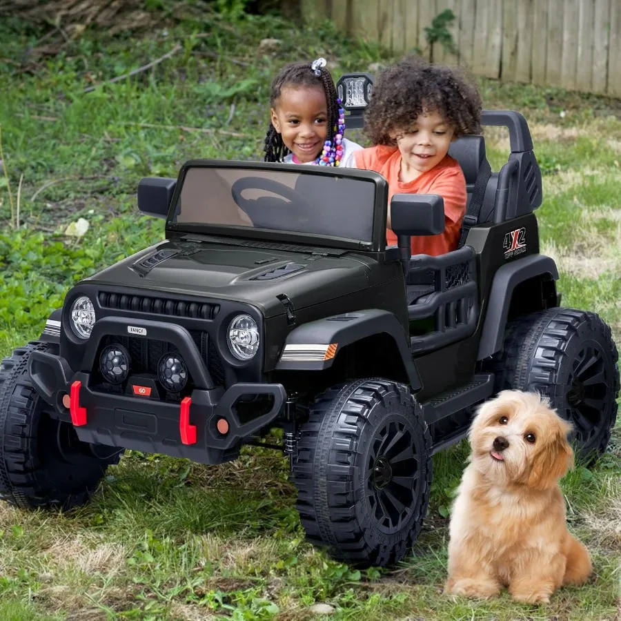 2 Seater Ride on Car Truck 12V Electric Ride on Toy for Big Age 3-8 w/Remote Control- Black