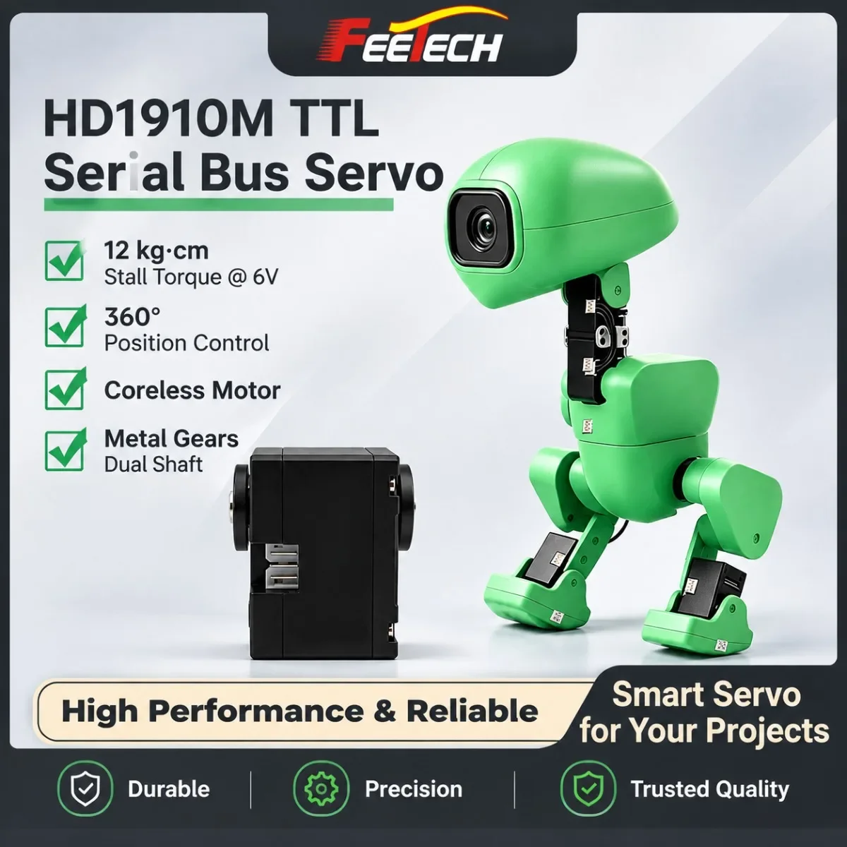 Feetech HD1910M Dual Axis TTL Digital Servo 12-Bit Magnetic Encoder 360 Degree High Precision Hollow Cup Motor Metal Gears 1:320