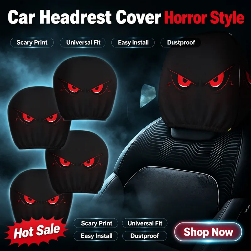 Cool Dark Red Angry Eyes Print Car Headrest Covers, All-Season Versatile, Universal Daily Headrest Covers