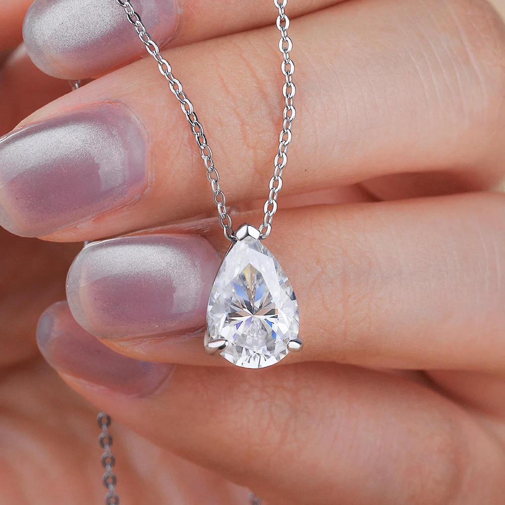 IGOTOS 1-4CT Water Drop Moissanite Pendant Necklace Women 925 Sterling Silver Round/Sharp Claw Lab Diamond Pendant Neck Chain