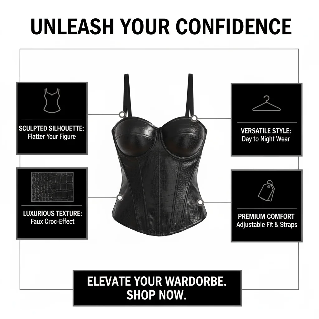 Corset Sexy en cuir PU pour femmes, haut court, cintré à la taille en arête de poisson, Camisole Bandeau avec armatures et rembourré, nouvelle collection printemps 2026