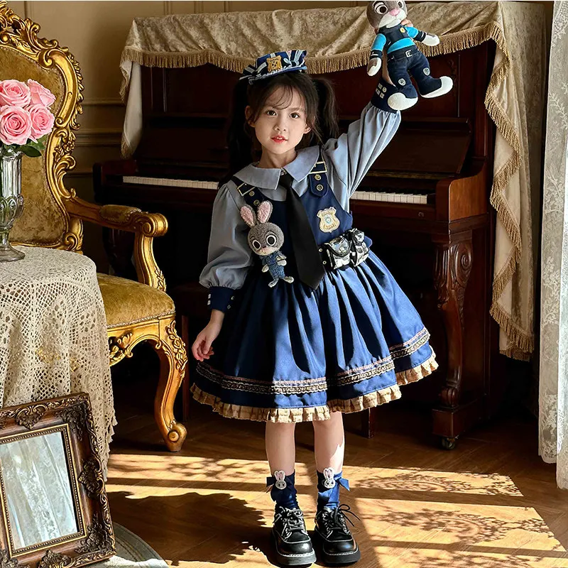 

Anime Zootopia Judy Rabbit Police Officer Children Princess Dress Lolita Dress Cosplay Anime Cartoon Girls Birthday Party Dress