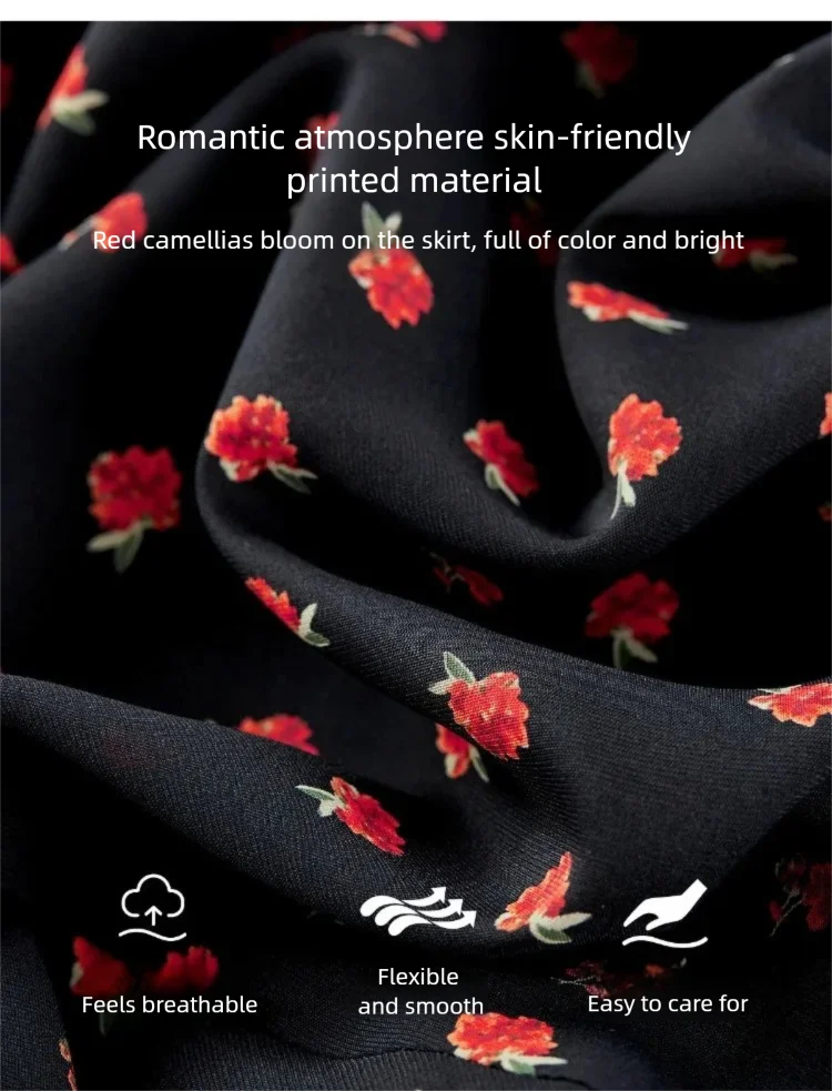 SENTUBILA Damen Sommer Blumenmuster Schwarztee-Kleid 2026 Elegantes Damen V-Ausschnitt Wickelkleid mit Taillenbund und Kurzen Ärmeln Midi-Kleid 162LI4906 – Detail 17