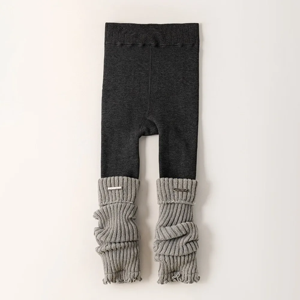 

Осенне-зимние вязаные леггинсы для девочек, толстые теплые модные лоскутные носки, колготки до середины икры, штабелируемые колготки