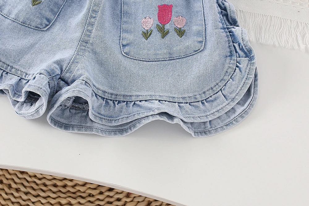 Kids Shorts Tulip Embroidery Lace Jeans Cute Shorts Jeans for Short Girls 2 To 6 Years Boutique Kids Clothing