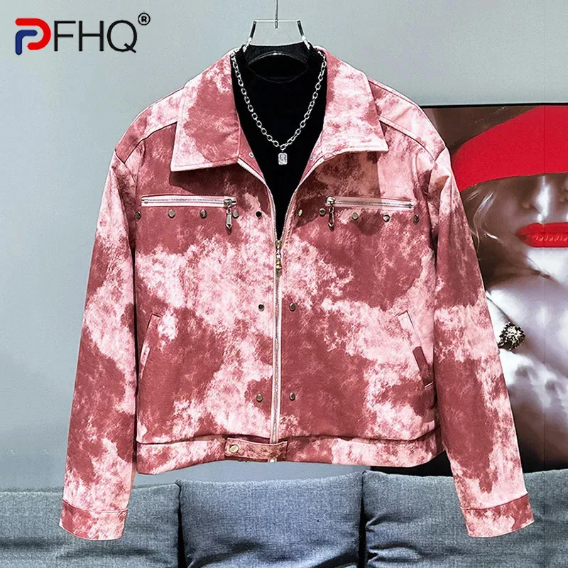 

PFHQ Autumn Winter Korean Fashionable Popular Niche Tie Dye PU Leather Design Men's Casual Loose Versatile Male Tops 21Z6053