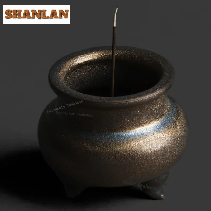 Black Gold Three-legged Incense Burner Mist Smoking Steamers Incense Burners Meditation Censer Teaware Services Decoration Gift