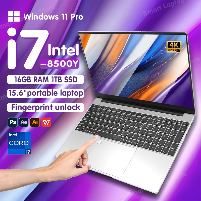 2025 Laptopy Biuro Odblokowanie za pomocą linii papilarnych Notebook 16 GB 1 TB Windows 11 Pro 15,6 „Laptopy do gier Komputer Intel i7-8500Y Notebook PC