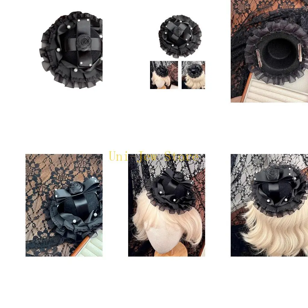 40GB Fashionable Graceful Black Organza Fascinator Hat Clip Portable Accessory for Sophisticated Event Styling Ornament