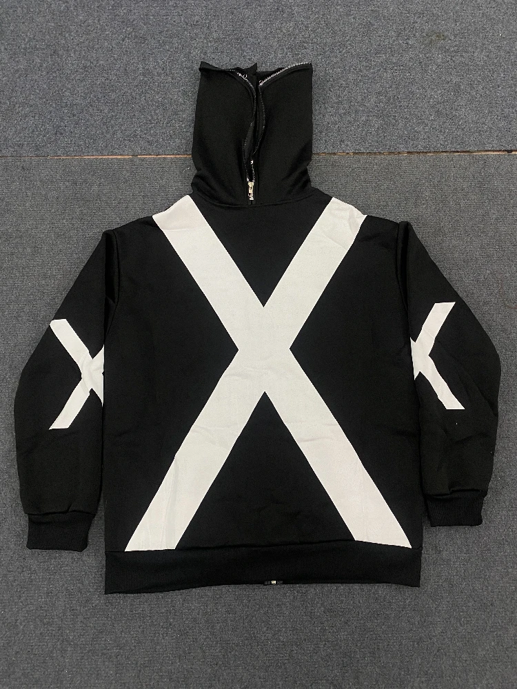 Trendy brand dark style casual loose top printed design hooded cardigan personalized high street printed hoodie ins