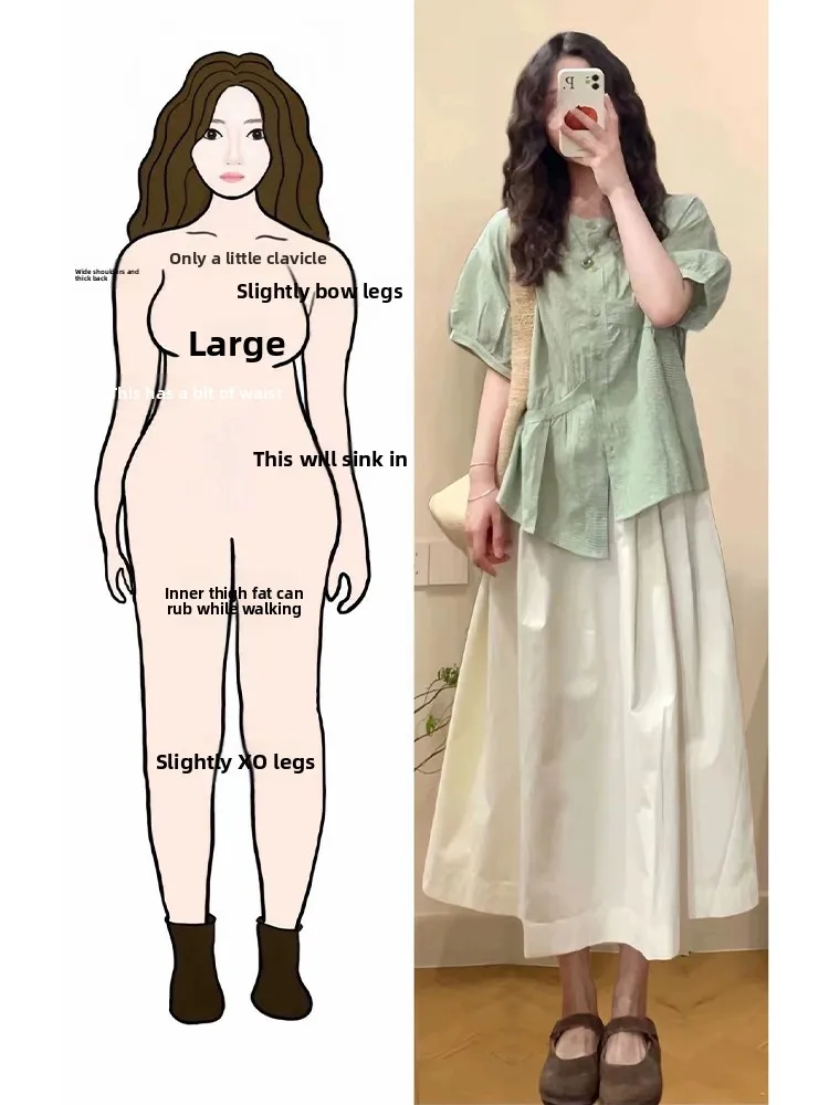 

Slimming Effect Women's plus Size irt And Skirt Set Summer Faion Casual Breathable Polyester High Waist A-Line Skirt