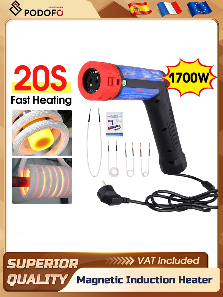 Podofo 1700W Geüpgradede Draagbare Magnetische Inductie Verwarmer met 4 Spoelen Professioneel Verwarmingsgereedschap voor het Verwijderen van Roestige Schroeven, Bouten en Moeren - afbeelding 2