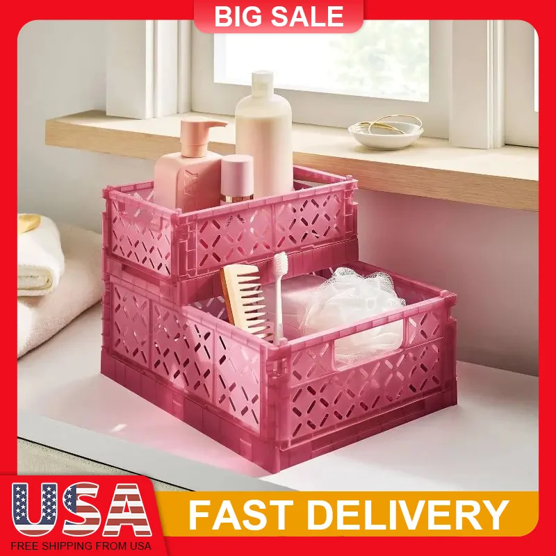 

Foldable Storage Bin Small Stackable Organizer Crate Collapsible Plastic Container for Kids Room Nursery Closet Organization