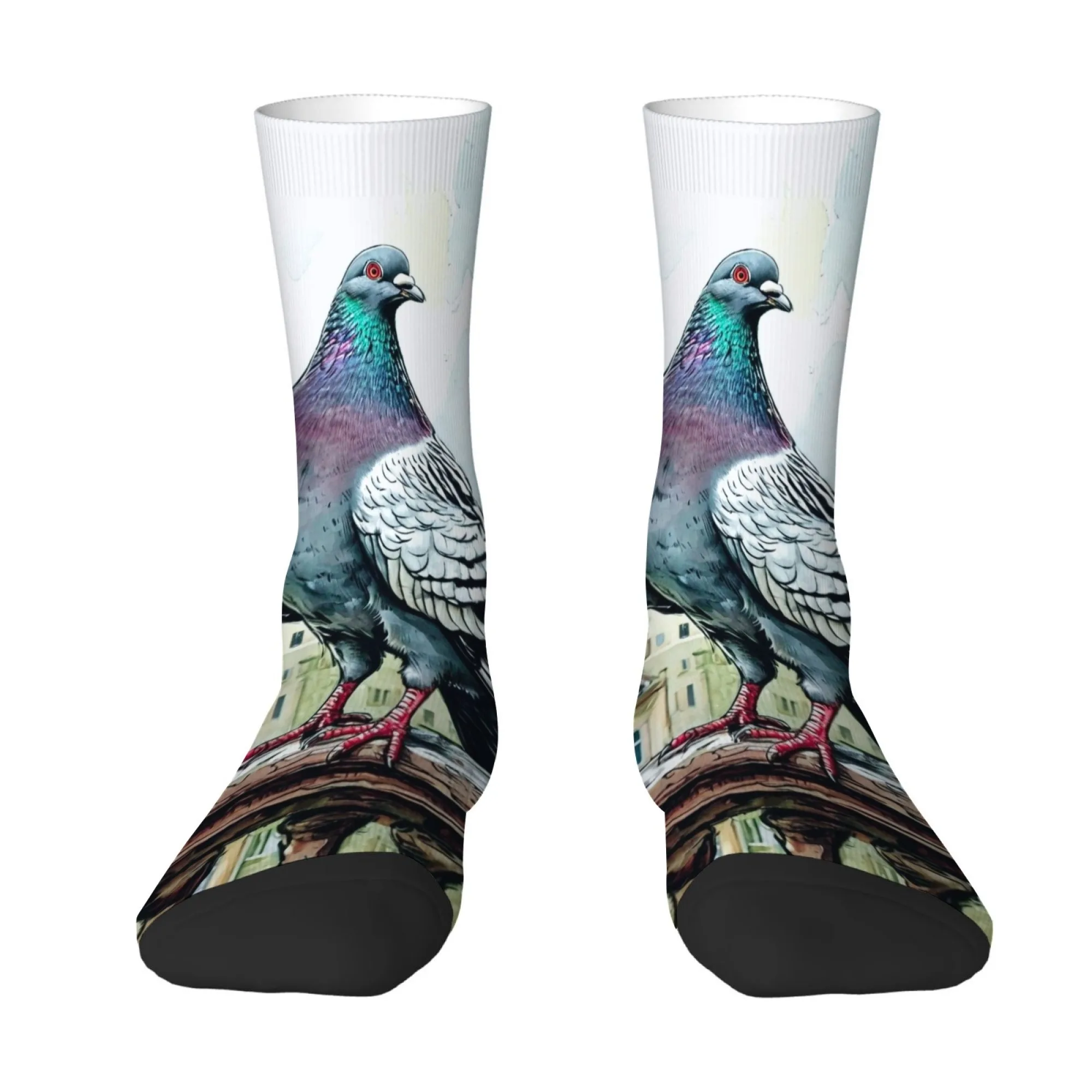 

1 Pair Funny Printed Mid-Calf Men Socks Pigeon Cluster Design Breathable Comfort Ideal for Couples' Gifts or Creative Fashion