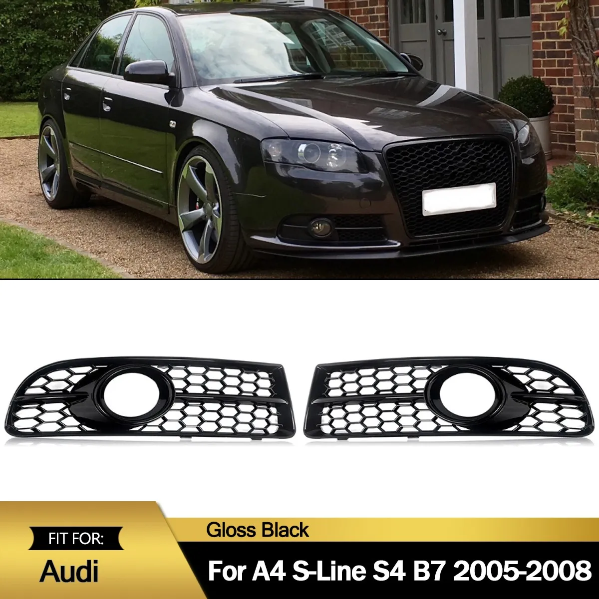 

For Audi A4 S-Line S4 B7 2005-2008 Front Bumper Fog Light Grille Cover Honeycomb