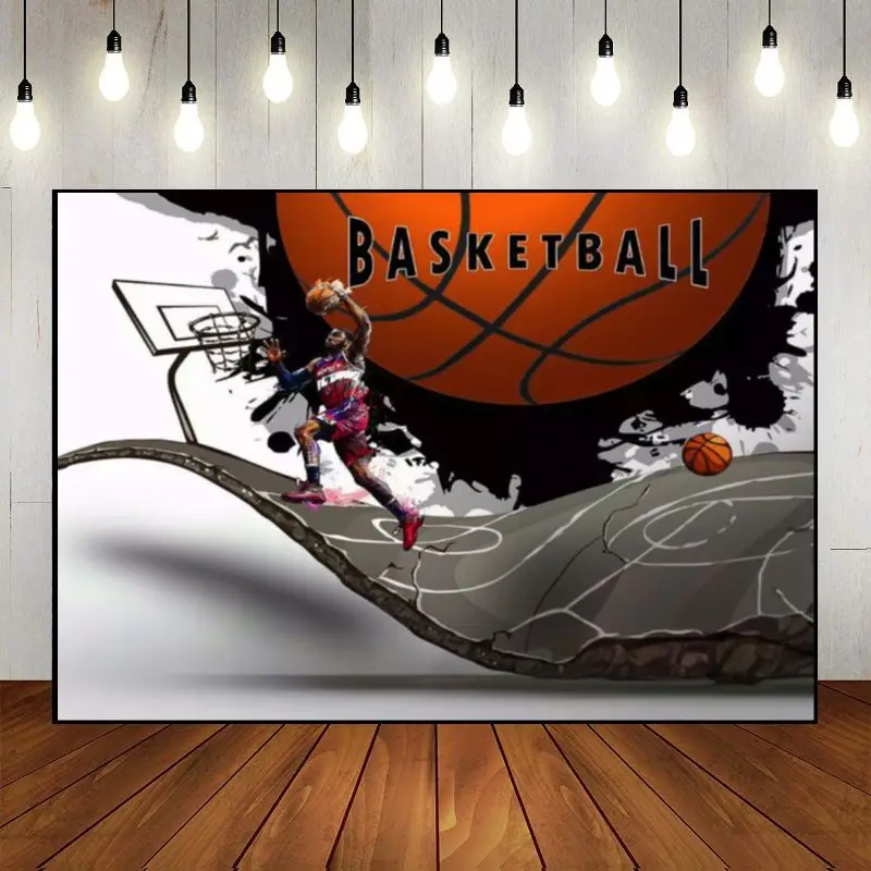 Basketball Background Photozone Birthday Decoration Sports Photo Happy Party Backdrop Wall Photography Backdrops Supplies Custom