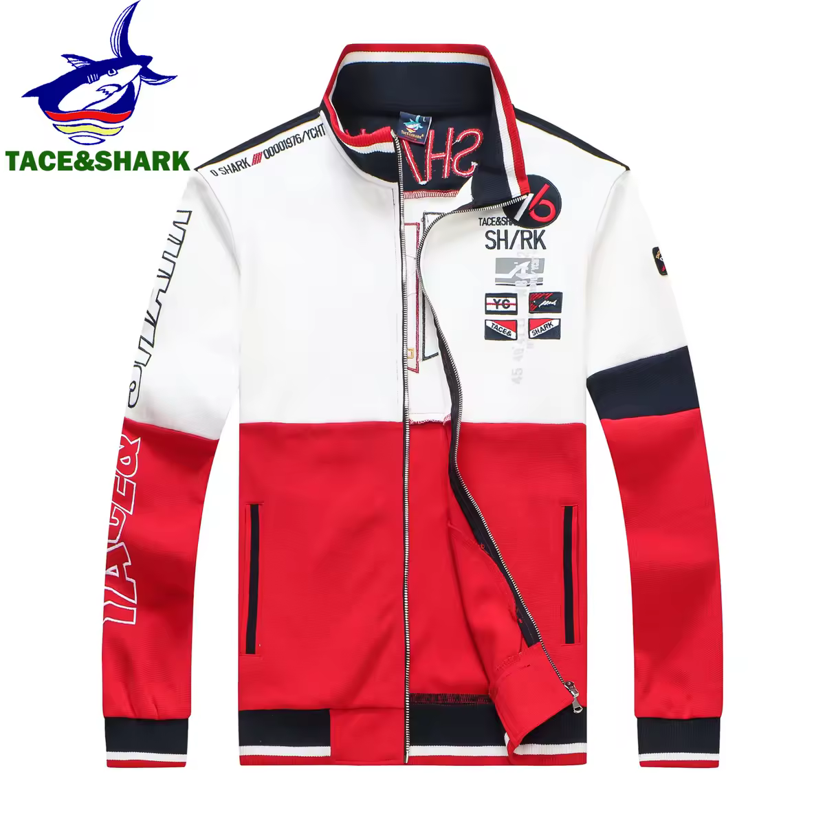 TACE&SHARK Brand Jacket Men Fashion Casual Mens Business Embroidery Sportswear Bomber Jacket Mens Coats Homme Red Clothes