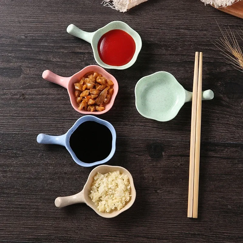 1 Pcs Mini Cute Wheat Straw Bowl Vinegar Seasoning Solid Soybean Dish Sauce Salt Snack Small Plate Kitchen Supplies