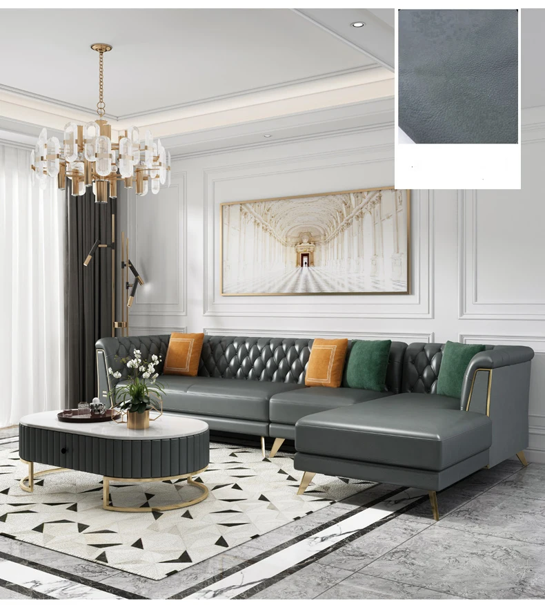 #Factory Direct Sales Chesterfield Sofa  Latest Design Microfiber Leather Light Luxury Leather Couch Set Modular Living RoomSofa