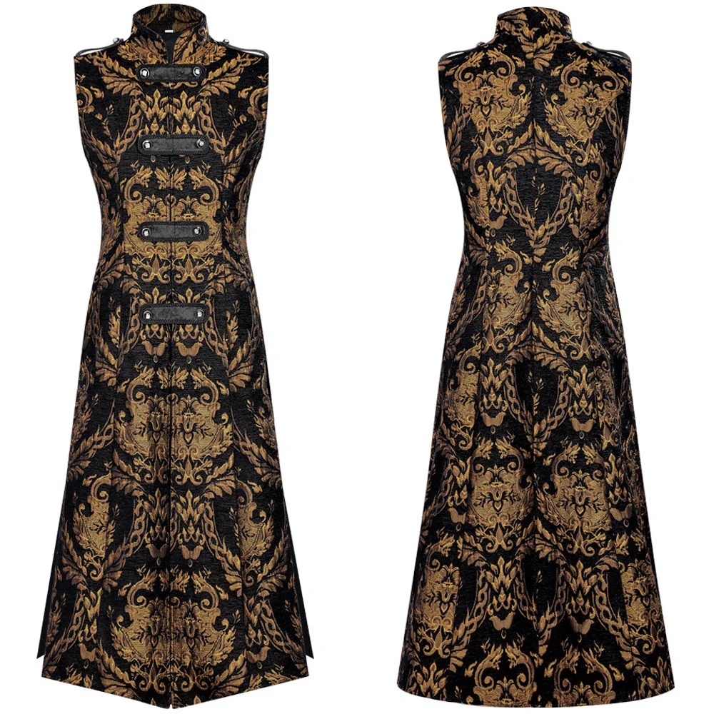 

Punk Gothic Bla Long Robe Svel Stand Collar Stage Costume Coat for Men loween Faion Outerwear Long Jaet