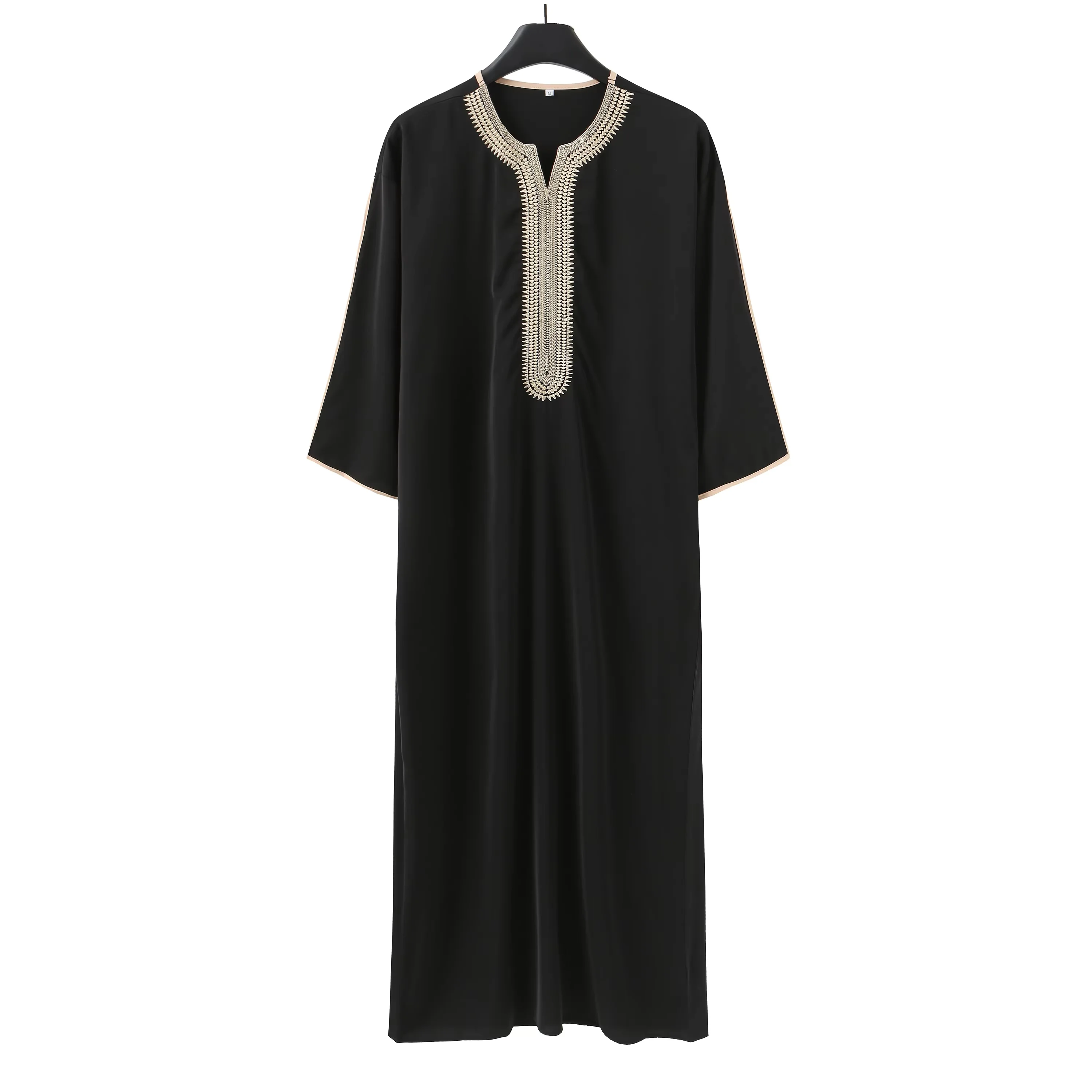 Muslim Ethnic Style Men's Long Robe, Eid Al Fitr Formal Attire, Round Neck Embroidered Men's Robe, Various Colors Men's Robe