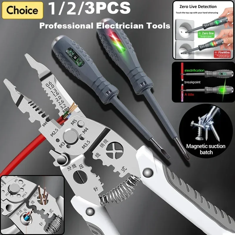 1/2/3pcs odborný electricians tester pero kabel odizolovací multifunkce kleště šroubovák wireman údržbu nářadí