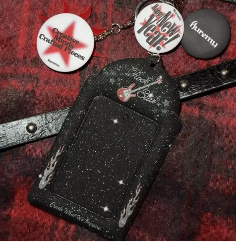 3 Inch Y2K Style Photocard Holder Keychain,Leopard Print / Rockstar Guitar Design with Charm Protector for Kpop Fans Accessories