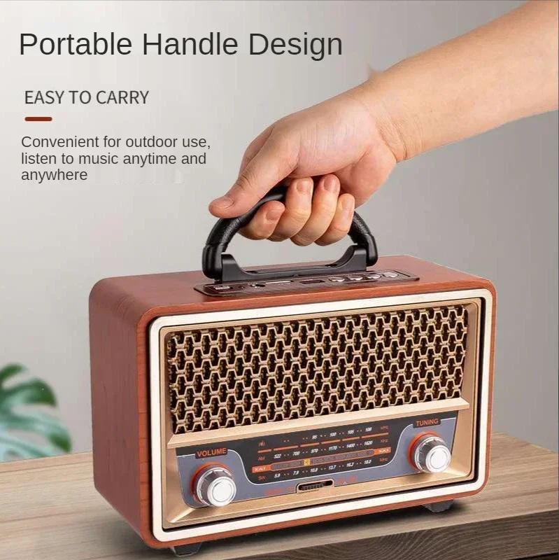 

High Quality Wooden Retro Portable Radio Music Player AM/FM/SW Multi-function Bluetooth Speakers Subwoofer Card Audio Caixadesom