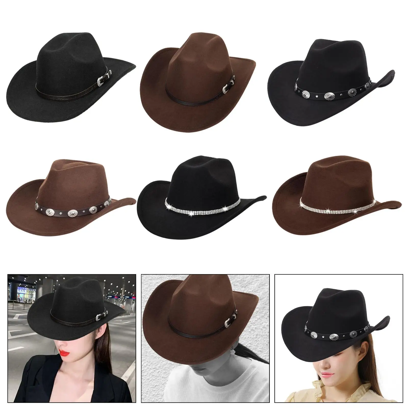 Western Cowboy Hat Sun Protection Hat Costume Accessories Wide Brim Fedora Hat for Outdoor Carnival Performance Fancy Dress image 4