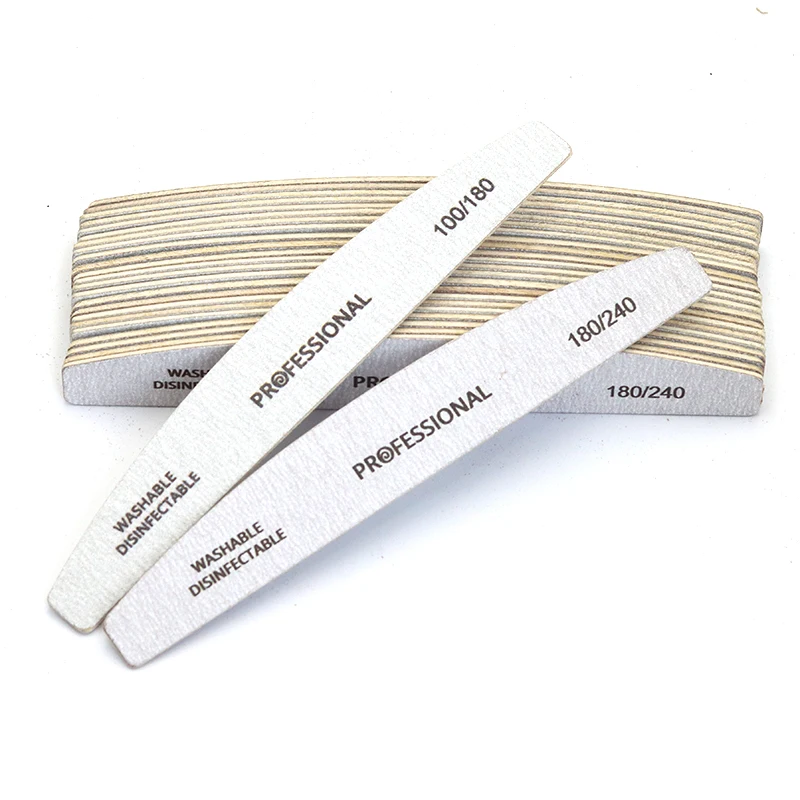 10pcs/Lot Wooden Nail Files Professional Nail Buffer 100/180 Limas Manicura Block Grey Boat Gel Polishing Wood Sanding Nail File