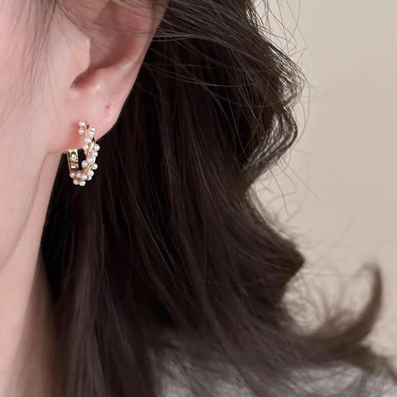 Fashion French Imitation Pearl Circle Hoop Earring for Women Girl personality Texture Earrings Party Trending Jewelry Gifts