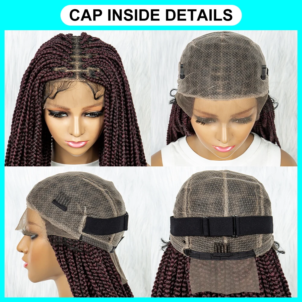 شفاف كامل الدانتيل شعر مستعار مضفر الاصطناعية مربع شعر مستعار مضفر عقدة صندوق الضفائر الباروكات للنساء السود مع شعر الطفل #4